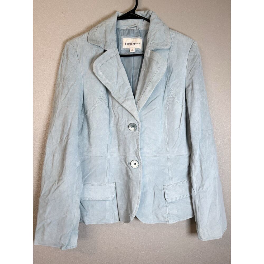 CHEROKEE Jacket Blazer Womens Leather Suede Button‎ Up Medium Light Blue